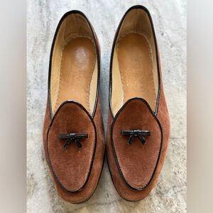 Belgian Shoes Midinette Slippers Tan / Brown Suede Loafers 5.5 Flats Bow